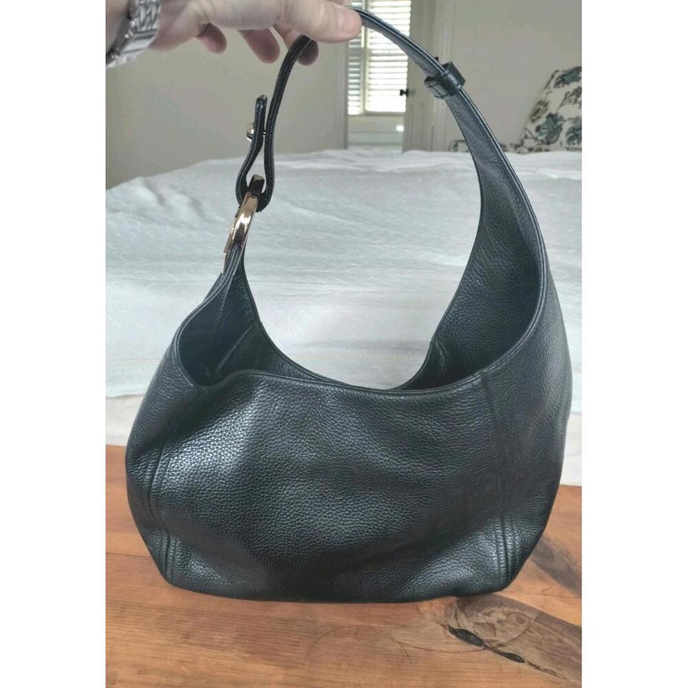 Michael Kors Black Pebbled Leather Large Hobo Bag Gold MK Logo Ring Shoulder Bag